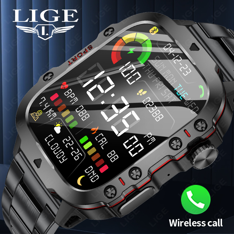 Fall Detection Watch - LIGE 新しい男性スマートウォッチ SOS Bluetooth 通話 1.96