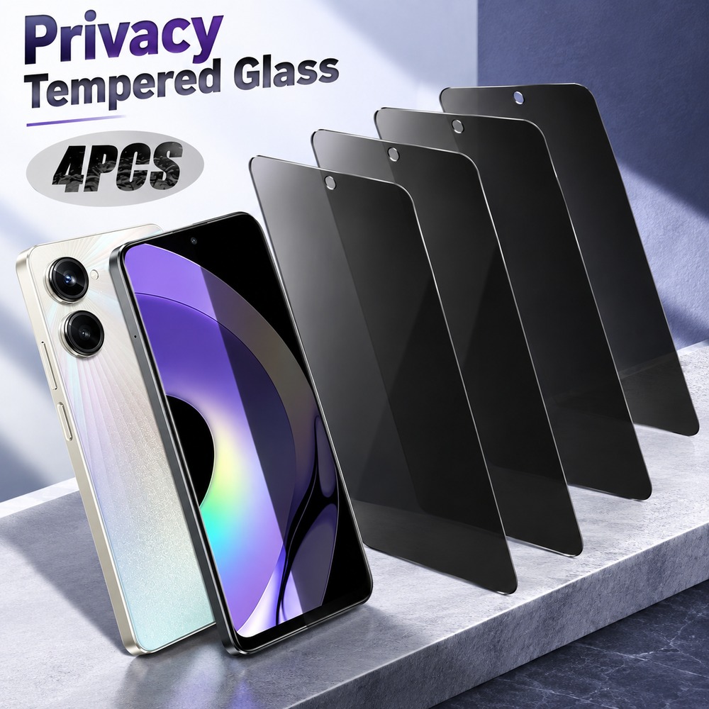 Realme C67 - Realme C25、C25Y、C30、C31、C33、C35、C51、C55、C53、C61、C63、C65、C67に対応した、覗き見防止機能付きのプライバシー保護強化ガラスフィルム4枚セット。