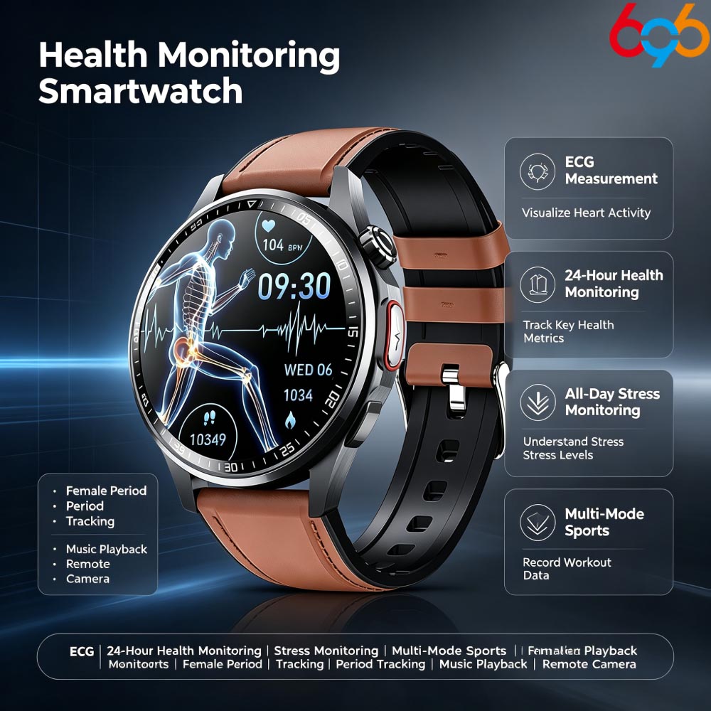 Fall Detection Watch - 男女兼用スマートウォッチ。超高画質ディスプレイ、心電図（ECG）機能、心拍数測定、転倒検知、SOSアラート機能、一日中フィットネスと健康状態をモニタリング。
