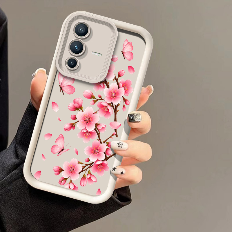 Vivo V40 - Vivo V70 FE、V60、V50 Lite、V30 SE、V29E、V40 Pro対応、ピンクの桜柄プリントのスマートフォンケース。傷防止加工を施したソフトシリコン製の背面カバー。