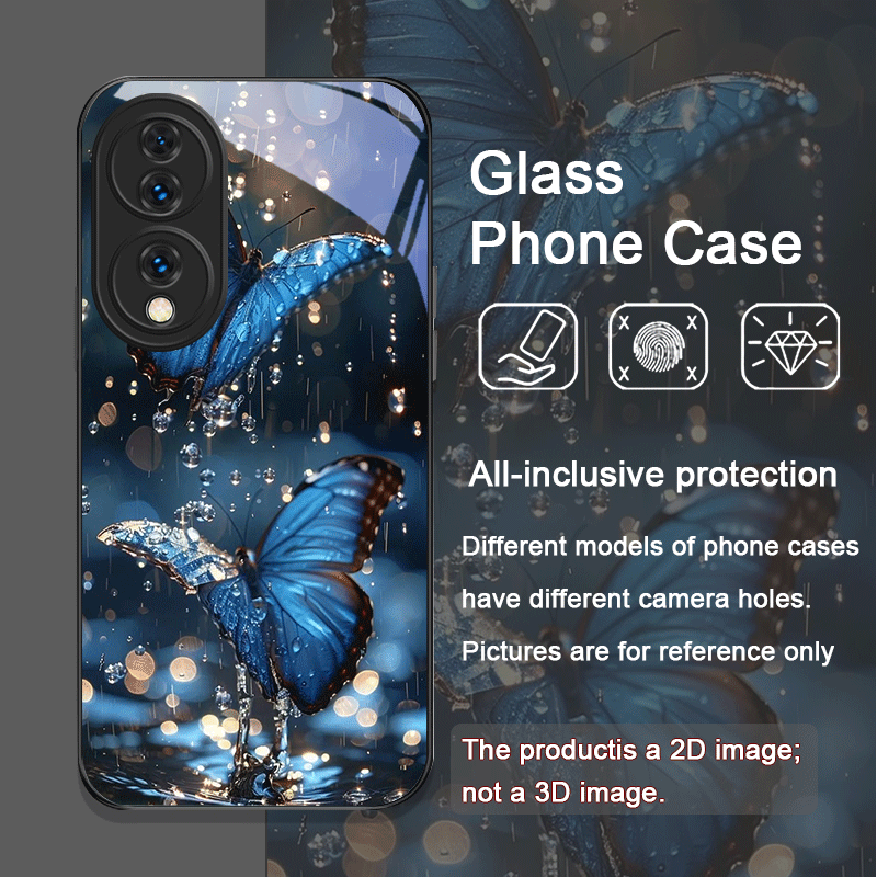 豪華な青い蝶のアートプリント入り強化ガラス製スマホケース H - Huawei Nova 12 のレビューと価格